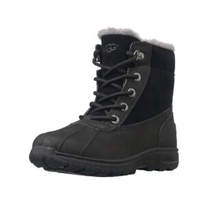 UGG Kids Leggero Lace-Up Snow Rain Boot Sz-12 Black & Grey‎ Zip Up Fur Lined